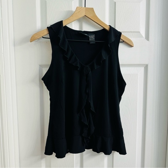 Y2K Vintage Blouse Black Ruffle Front Coquette Dainty Wetern Gothic Medium - Picture 4 of 6